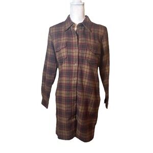 Vintage GAP Wool Plaid Shirt Dress Womens Small Elbow Patches Button Front